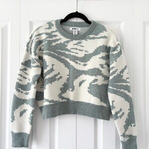 William Rast Sage Green and White Crew Neck Sweater
